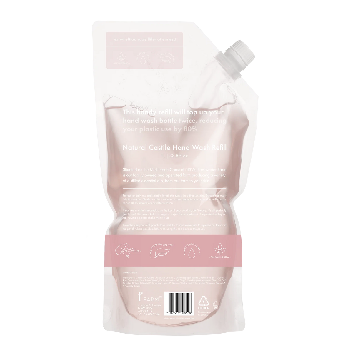 Natural Hand Wash | Cleansing | Rosewater + Pink Clay Refill Pouch | Ingredients | 天然洗手液 | 潔淨 | 玫瑰水 + 澳大利亞粉紅礦物泥 | 成分