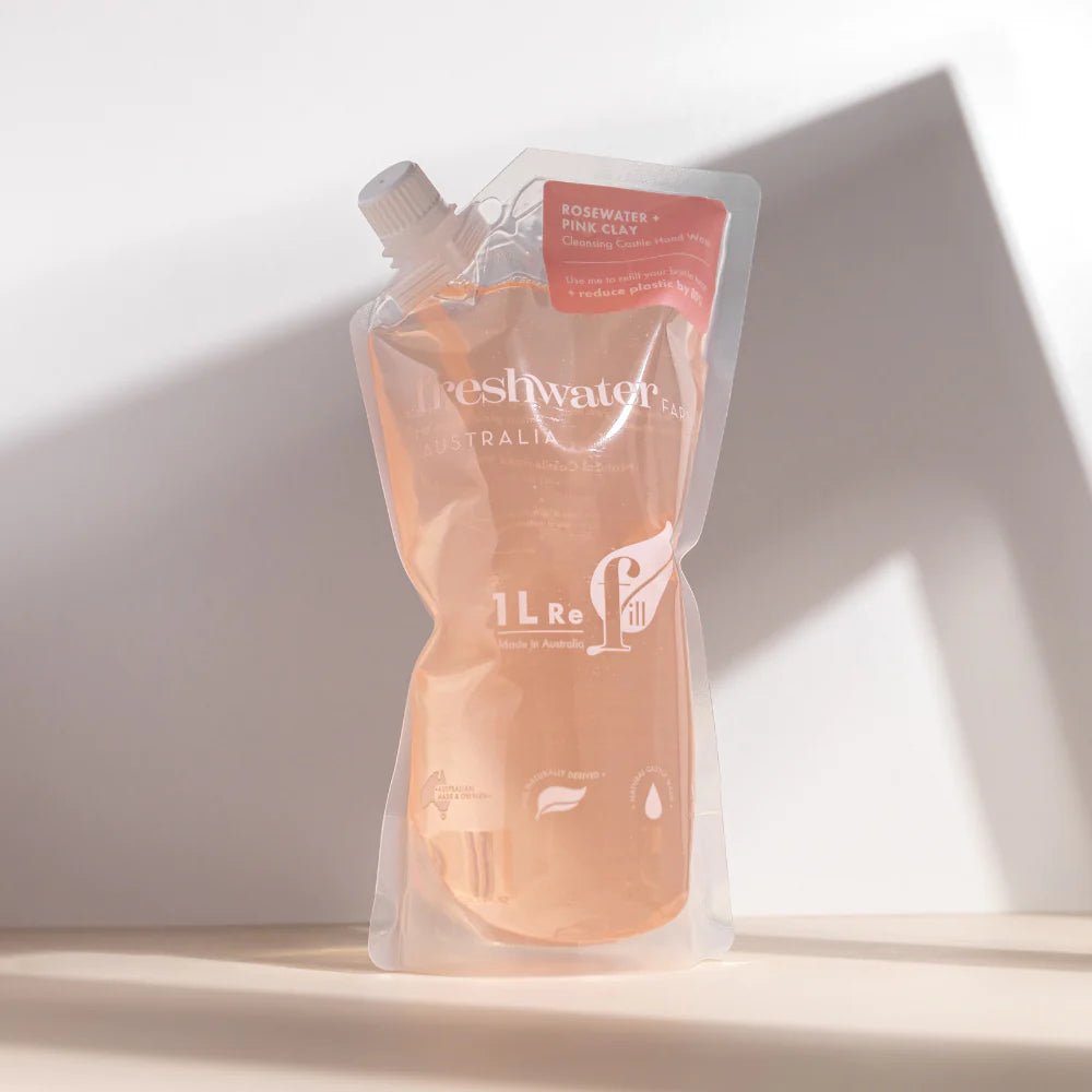 Natural Hand Wash | Cleansing | Rosewater + Pink Clay Refill Pouch | 1L | 天然洗手液 | 潔淨 | 玫瑰水 + 澳大利亞粉紅礦物泥 | 1 升